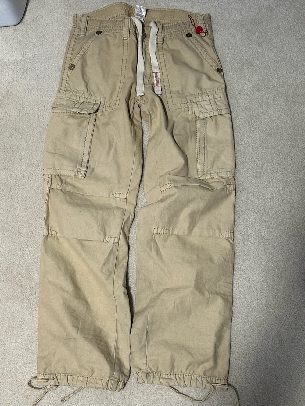 True Religion Men's Khaki Cargo Pants with Drawstring Waist